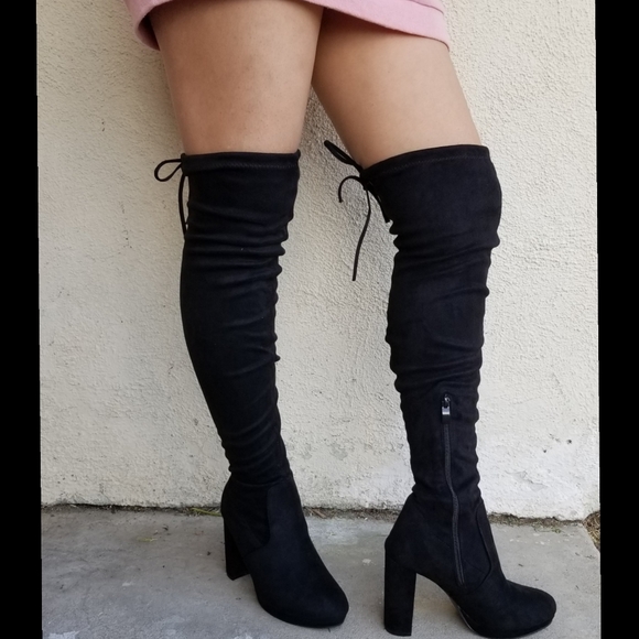Babe Black Vegan Suede boots Over knee - Picture 5 of 7